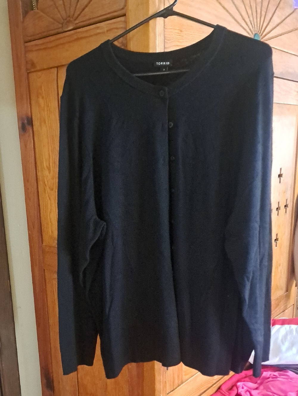 Torrid Black Button-Up Crewneck Cardigan